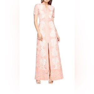 BCBGMAXAZRIA Cailean Pink White Lace Short Sleeve Maxi Dress